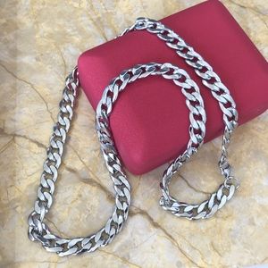 18K White Gold Chunky Chain Cuban Necklace